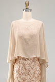 Champagne Mermaid Appliqued Long Wedding Guest Dress with Cape