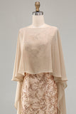 Champagne Mermaid Appliqued Long Wedding Guest Dress with Cape