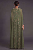 Floral V Neck Eucalyptus Long Formal Jumpsuit with Cape