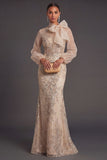 Mermaid Champagne Floral Appliqued Long Formal Dress