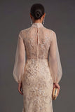 Mermaid Champagne Floral Appliqued Long Formal Dress