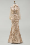 Mermaid Champagne Floral Appliqued Long Formal Dress