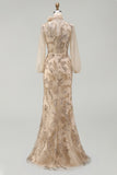 Mermaid Champagne Floral Appliqued Long Formal Dress