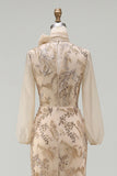 Mermaid Champagne Floral Appliqued Long Formal Dress