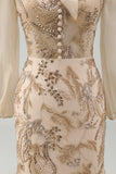 Mermaid Champagne Floral Appliqued Long Formal Dress