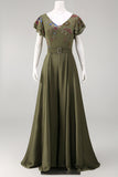 Ruffled Olive Floral Long Formal Jumpsuit with Belt