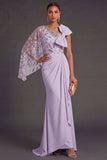 Lilac Mermaid Ruched One Shoulder Long Formal Dress