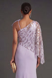 Lilac Mermaid Ruched One Shoulder Long Formal Dress