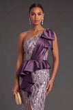 Appliqued Mermaid Purple Long Formal Dress with Slit