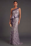 Vintage Mauve Mermaid Sparkly Long Formal Dress