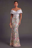 Silver Floral Mermaid Sparkly Long Formal Dress