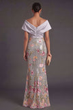 Silver Floral Mermaid Sparkly Long Formal Dress