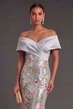 Silver Floral Mermaid Sparkly Long Formal Dress