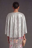 Mermaid Silver Floral Backless Long Formal Dress with Cape