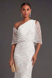 Beaded Sparkly White One Shoulder Long Formal Dress