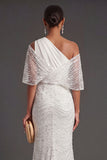 Beaded Sparkly White One Shoulder Long Formal Dress