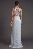 Ruched Dusty Blue Mermaid Long Formal Dress with Slit