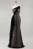 Black One Shoulder Mermaid Long Formal Dress