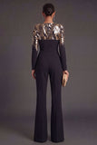 Black Floral Sparkly Sequined Long Formal Jumpsuit