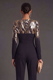 Black Floral Sparkly Sequined Long Formal Jumpsuit