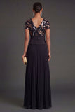 Pleated Black V Neck A Line Long Formal Dress