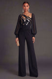 Floral V Neck Ruched Long Formal Jumpsuit