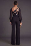 Floral V Neck Ruched Long Formal Jumpsuit