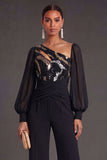 Floral V Neck Ruched Long Formal Jumpsuit