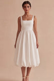 White Thick Straps A Line Midi Bubble Engagement Dress