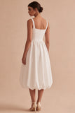 White Thick Straps A Line Midi Bubble Engagement Dress