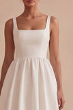 White Thick Straps A Line Midi Bubble Engagement Dress