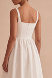 White Thick Straps A Line Midi Bubble Engagement Dress