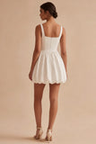 A Line Square Neck Short Bubble Little White Dress