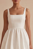 A Line Square Neck Short Bubble Little White Dress