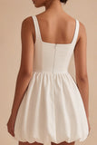 A Line Square Neck Short Bubble Little White Dress