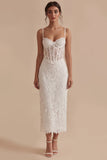 Elegant White Lace Sheath Corset Long Engagement Dress