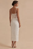 Elegant White Lace Sheath Corset Long Engagement Dress