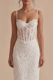 Elegant White Lace Sheath Corset Long Engagement Dress