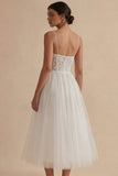 Elegant White Corset Tulle A Line Long Engagement Dress with Lace