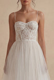 Elegant White Corset Tulle A Line Long Engagement Dress with Lace
