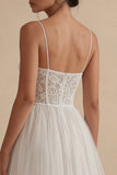 Elegant White Corset Tulle A Line Long Engagement Dress with Lace