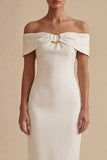 Simple White Off the Shoulder Sheath Midi Engagement Dress