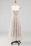 White Lace Corset A Line Midi Engagement Dress