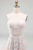 White Lace Corset A Line Midi Engagement Dress