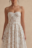 White Lace Corset A Line Midi Engagement Dress