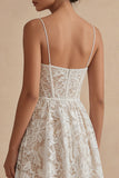 White Lace Corset A Line Midi Engagement Dress