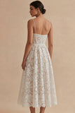 White Lace Corset A Line Midi Engagement Dress