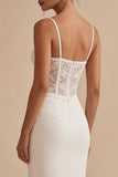 White Corset Sheath Midi Engagement Dress with Lace