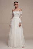 White Lace Floral A Line Strapless Long Engagement Dress