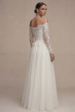 White Lace Floral A Line Strapless Long Engagement Dress